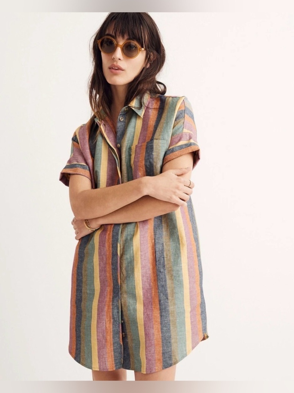 Madewell Courier Linen Cotton Shirtdress Multicolor Stripe Beach Size XXS
